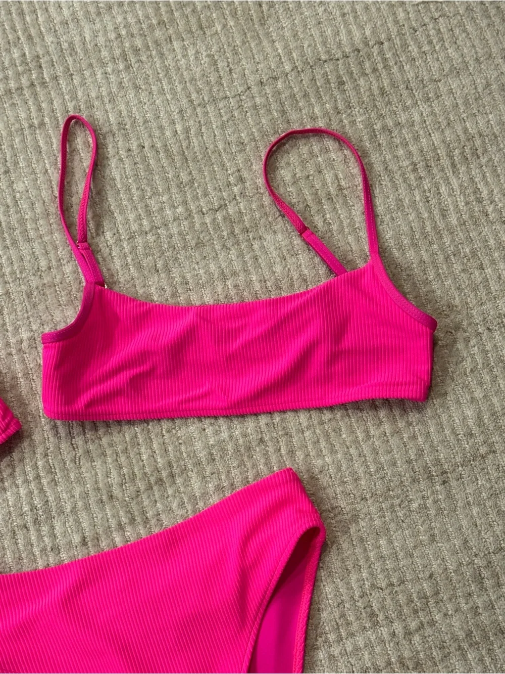Frankie's Bikinis Hot Pink Ribbed 3-Piece Bikini Set 🌺